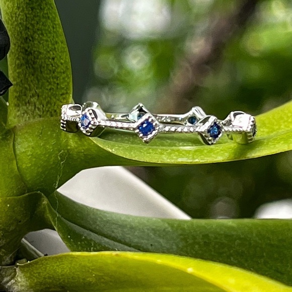 NWOT Sterling Silver Eternity Thin Blue Spinel CZ Ring size 5 and 6 - Picture 4 of 14